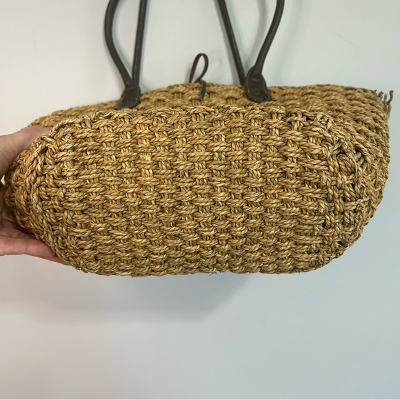 J. Crew Woven Sea Grass Tote Purse Tan Beige Large Bag - Picture 2 of 10